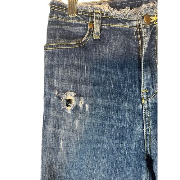 The Factory Blue Fringe Raw Hem Ripped Casual Denim Jeans Women Sz 28 - Picture 6 of 11